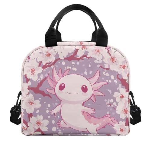 Axolotl Lunch Box Boys 8-12 Cherry Blossom Insulated Lunch Bag for Kids 4-6 Kindergarten Preschool Meal Bag Toddler Students Daughter Elementary School Adjustable Shoulder Strap Lightweight - color: Cherry Blossom Axolotl