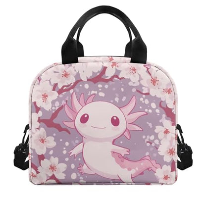 Axolotl Lunch Box Boys 8-12 Cherry Blossom Insulated Lunch Bag for Kids 4-6 Kindergarten Preschool Meal Bag Toddler Students Daughter Elementary School Adjustable Shoulder Strap Lightweight - color: Cherry Blossom Axolotl