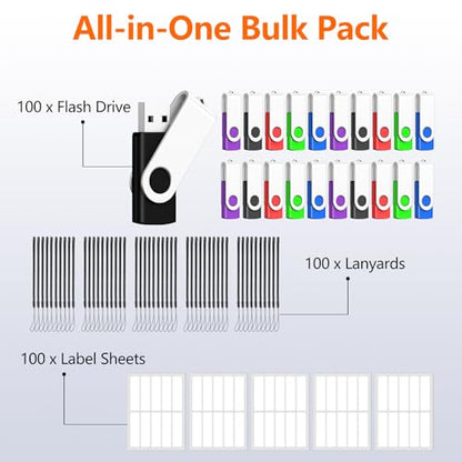 16GB USB Flash Drives Bulk 100 Pack, AreTop USB 2.0 Thumb Drive Bulk | 16GB USB Storage with 100 Pcs Lanyards and Labels, Memory Stick Indicator Design for Data Transfer and Backup - size: 16GB, style: 100PCS