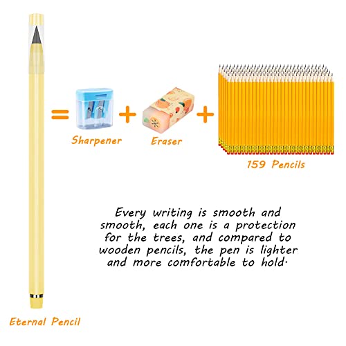HOTUT Inkless Pencil,7PCS Infinity Pencils with Extra 7 Eraser Reusable Inkless Everlasting Pencil with 7 Replaceable Nibs for Students Writing Drawing Home Office School Supplies - color: Light Multicolor