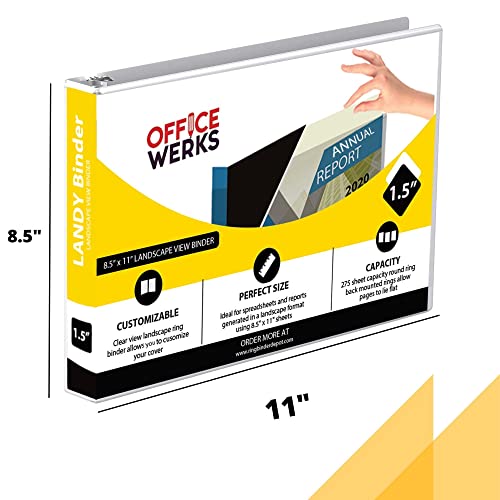 8.5" X 11" Landscape View Binder, 3-Ring 1.5 Inch Capacity Round Ring, White Horizontal Formatted with Clear Cover Pockets for Documents, Spreadsheets, Projects and More (Pack of 2) - size: 1.5 Inch (Pack of 2)