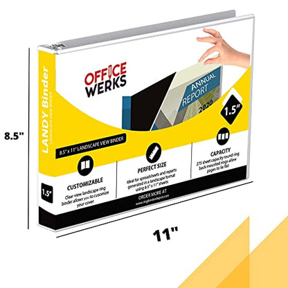 8.5" X 11" Landscape View Binder, 3-Ring 1.5 Inch Capacity Round Ring, White Horizontal Formatted with Clear Cover Pockets for Documents, Spreadsheets, Projects and More (Pack of 2) - size: 1.5 Inch (Pack of 2)