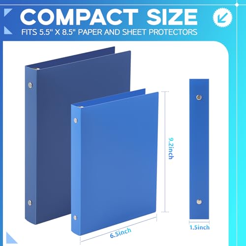 Henoyso 12 Pcs Plastic 1 Inch Mini 3 Ring Binders Fits 5.5" x 8.5" Paper, Holds(Capacity 200 Sheets), Flexible Three Round Rings Small Blue A5 Binders Bulk for School, Office Use, Photo Album - color: Blue, size: 1 Inch