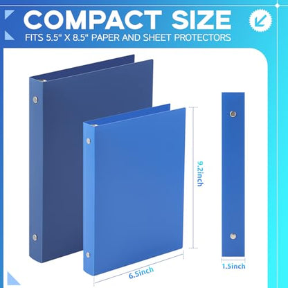 Henoyso 12 Pcs Plastic 1 Inch Mini 3 Ring Binders Fits 5.5" x 8.5" Paper, Holds(Capacity 200 Sheets), Flexible Three Round Rings Small Blue A5 Binders Bulk for School, Office Use, Photo Album - color: Blue, size: 1 Inch