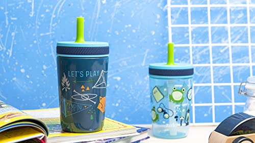 Zak Designs Campout and Camping Kelso Tumbler Set, Leak-Proof Screw-On Lid with Straw, Bundle for Kids Includes Plastic and Stainless Steel Cups with Bonus Sipper, 3pc Set, Non-BPA - color: Campout and Camping, size: 3 Piece Set (Pack of 1)