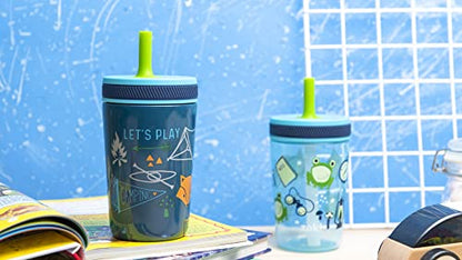 Zak Designs Campout and Camping Kelso Tumbler Set, Leak-Proof Screw-On Lid with Straw, Bundle for Kids Includes Plastic and Stainless Steel Cups with Bonus Sipper, 3pc Set, Non-BPA - color: Campout and Camping, size: 3 Piece Set (Pack of 1)