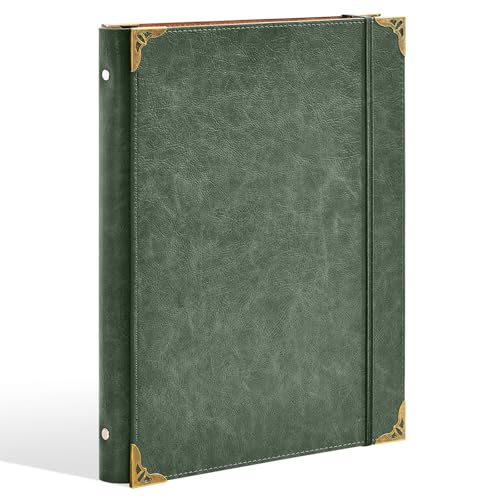 Ovesmusl PU Leather 3 Ring Binder Fits 8.5"x11" Letter Size Paper, 1 Inch Round Ring Binder Holds 200 Sheets, Notepad Paper Cover Loose Leaf Organizer for School, Vintage Green - color: Green, size: 1 inch, style: Solid