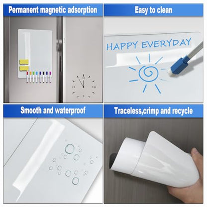 2 Pack PET Magnetic Whiteboard for Fridge, Small Magnetic Dry Erase Boards with 8 Markers and 2 Eraser, Reusable Blank Magnet White Board Sheets for Home, Kitchen, Office, Classroom - 12" x 8"