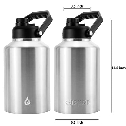 BJPKPK One Gallon(128 oz) Insulated Water Bottle, Dishwasher Safe Stainless Steel Jug, BPA Free Jug with Ergonomic Handle & Anti-slip Bottom, Large Water Bottle,Stainless Steel - color: Stainless Steel, style: 128oz