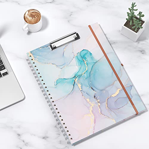 Rimilak Spiral Clipboard Folio with Refillable Lined Notepad, 14.5 x 9.8 In, Hardcover Cover with 5 Interior Pockets, Elastic Band and Pen Loop Series. Cute Stylish Clipfolio, Purple Marble - color: Purple Marble