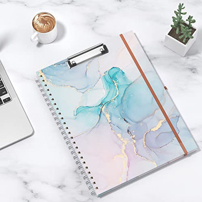 Rimilak Spiral Clipboard Folio with Refillable Lined Notepad, 14.5 x 9.8 In, Hardcover Cover with 5 Interior Pockets, Elastic Band and Pen Loop Series. Cute Stylish Clipfolio, Purple Marble - color: Purple Marble