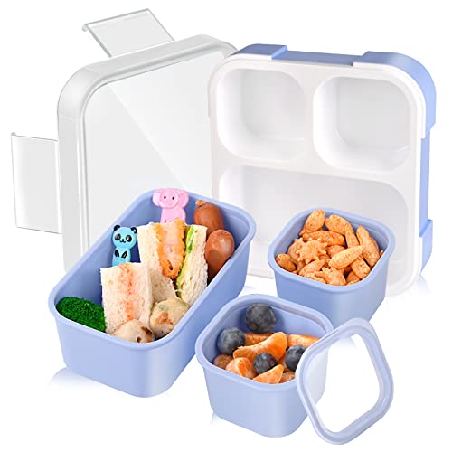 Genteen Bento Box for Kids, Kids Lunch Box with 3 Removable Compartments, Toddler Baby Lunch Box for Daycare, School, Leak-proof Lunch Snack Portion Container, Ideal Portion Size for Ages 3 to 7- Blue - color: 1P-Blue
