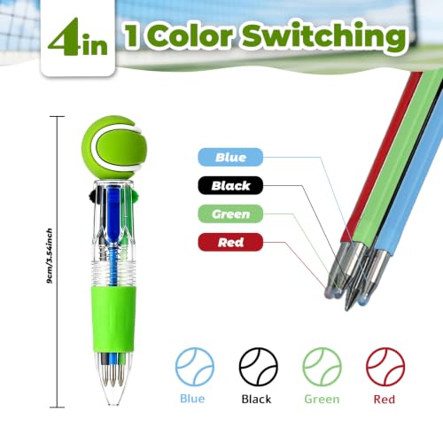 Tennis Party Favors Tennis Pens Mini Multicolor Pen in One Cute Fun 4-in-1 Pens Bulk Cool Ballpoint Pen for Birthday Gifts Teacher Supplies (Tennis, 24) - style: Tennis