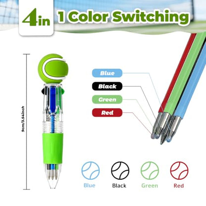 Tennis Party Favors Tennis Pens Mini Multicolor Pen in One Cute Fun 4-in-1 Pens Bulk Cool Ballpoint Pen for Birthday Gifts Teacher Supplies (Tennis, 24) - style: Tennis