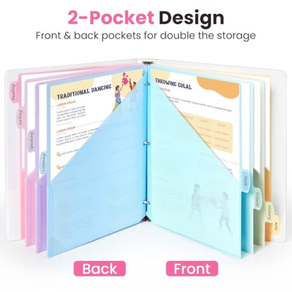 Sooez 8-Tab Binder Dividers with Two Pockets, 8 Tabs Dividers for 3 Ring Binder Organizers, 3-Hole Plastic Sheets Protectors for US Letter Size, School, College, Office Supplies, Pastels, Set of 3 - size: 3 Sets