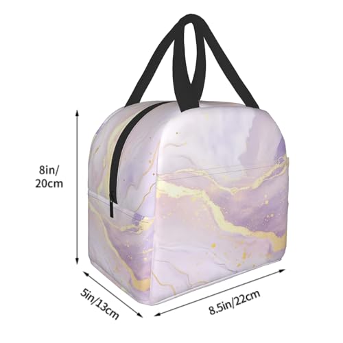 Nerxy Insulated Lunch Bag Woman 8x5x8.5inch Pink Purple Gold Marble Reusable Lunch Box Soft Cooler Tote Bag Men Kids Adults Waterproof Meal Container With Pocket for Work School Travel Office Picnic - color: Marble
