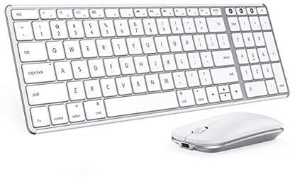 seenda SKM64-2 Bluetooth Keyboard and Mouse Combo for Mac, MacBook and iPad | 3-device Bluetooth switching, rechargeable, quiet keys/clicks, compact slim design for office and home use, White & Silver - color: White & Silver