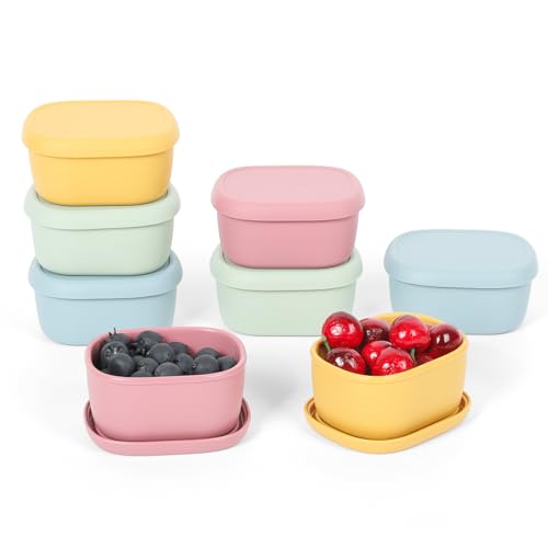 8 pcs 7 oz Silicone Snack Containers for Kids Small Food Containers with Lids, Fruit Container for Lunch, Stackable Lunch Container for Kids, Daycare, School and Travel - size: 7oz-8pcs