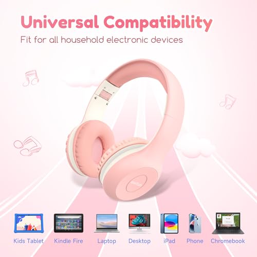 EarFun K2 Kids Bluetooth Headphones, Kids Headphones with Volume Limited, 40H Playtime, Built-in Mic, Stereo Sound, Foldable Over-Ear Headphone for School/Travel/iPad/Tablet, Pink - color: Pink