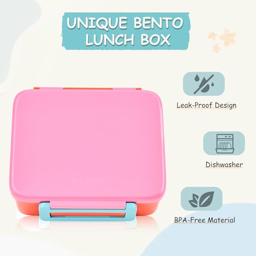 Bento Lunch Box for Kids with 8oz Soup Thermo Leak-Proof Lunch Food Containers with Snack Sauce Container for Kid Girls Boys to School,Pink - color: Pure Pink
