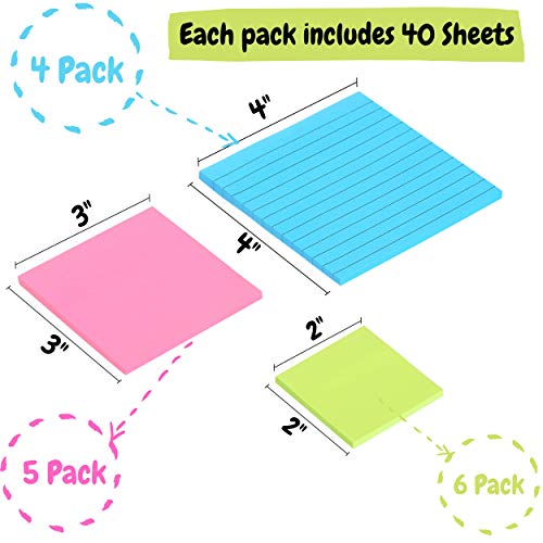 Mr. Pen- Sticky Notes Set, 15 Pack, 2"x2", 3"x3", 4"x4", 600 Sheets | Lined & Blank Notes, Self-Stick Sticky Pads for Bible Study, Office, School, Planning, Journaling & Organization - size: 3x3 inches