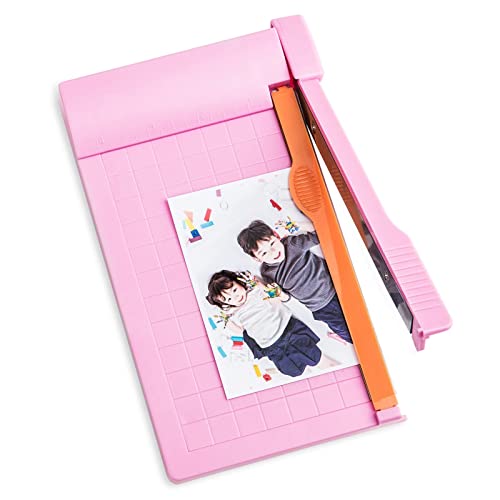 Paper Cutter Mini Paper Trimmer Guillotine Cutter 6 Inch (160mm) Grid Line Panel Scale Paper Cutter for Craft Paper Photo and Cardstock Label Craft Supplies for Office Home School (Pink) - color: Pink