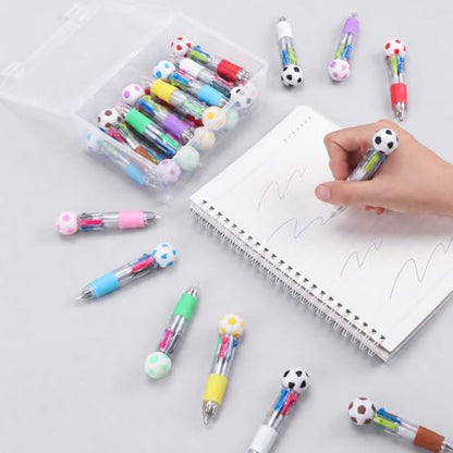 24 Pack Soccer Party Favors 4-in-1 Multicolor Ballpoint Pens, Mini Retractable Soccer Pens, Goodie Bag Stuffers Classroom Prizes Birthday Gifts - style: Soccer