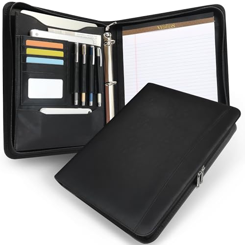 Faux Leather Zippered Padfolio with 3 Ring Binder, Executive Portfolio Organizer Binder, Fits 13.9" Laptop/Tablet, Refillable Writing Pad Pocket, Black - color: Black, size: Zipper Portfolio(13.7"x11"x1.57")