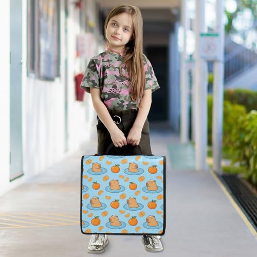 Capybara Fruits Blue Print Custom Zipper Binder Bag 3 Ring with Shoulder Strap & Handle Personalized Binder Bag Expandable File Folder for School - color: Multi-capybara Fruits Blue