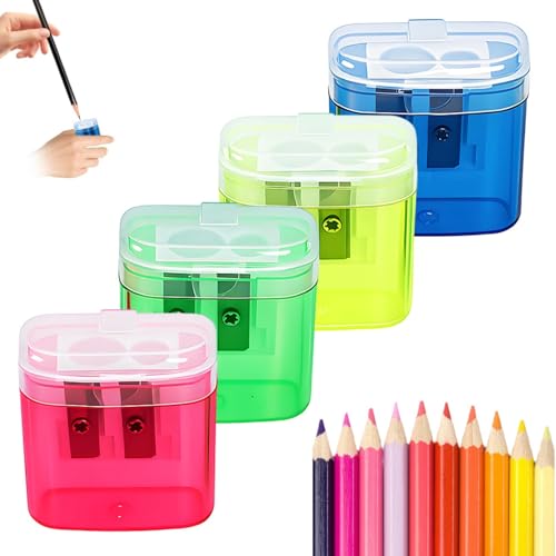 2-Pack Pencil Sharpeners with Lid, 2-Hole Manual Sharpener for Standard & Colored Pencils, Mess-Free Design Keeps Shavings Contained—Ideal for School, Home Office & Art Supplies (Mix-4Pcs) - style: Mix-4Pcs