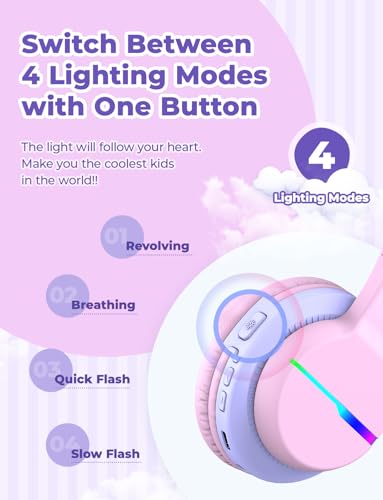 iClever BTH12 Kids Bluetooth Headphones 2 Pack,Colorful LED Lights,74/85dBA Safe Volume,85H Playtime,Bluetooth 5.2,Over Ear Kids Headphones Built-in Mic for iPad/Tablet/Airplane, Pink & Black - color: Pink&Black
