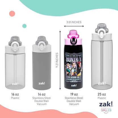 Zak Designs KPop Demon Hunters Sage Kids Water Bottle For School or Travel, 19oz Stainless Steel Water Bottle With Straw and Leak-Proof, Pop-Up Spout Cover, BPA Free (Huntrix Takedown Tour) - color: KPop Demon Hunters (Huntrix Takedown Tour)