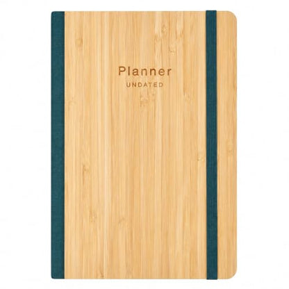 AUROPLANNER A5 Undated Planner Bamboo Cover Daily Weekly Monthly, Green | Portable Lay-Flat Notebook Organizer, 4-Month Layout, 160 Pages Cream White 100 GSM Paper, 2028 2027 2026 Calendar, Travel
