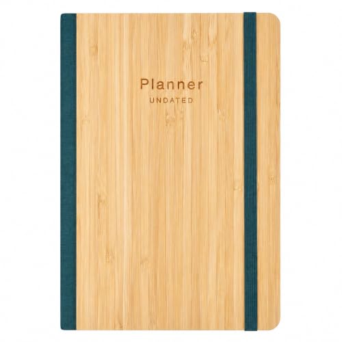 AUROPLANNER A5 Undated Planner Bamboo Cover Daily Weekly Monthly, Green | Portable Lay-Flat Notebook Organizer, 4-Month Layout, 160 Pages Cream White 100 GSM Paper, 2028 2027 2026 Calendar, Travel