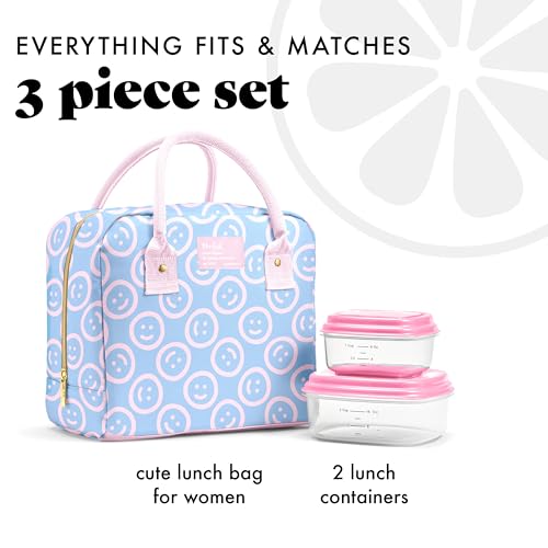 Fit & Fresh Bloomington Lunch Bag for Women - Insulated Large Lunch Box for Work with Containers, Leak-Resistant, Stain-Resistant, Zipper Closure, All Smiles Bubble Gum - color: Bubble Gum