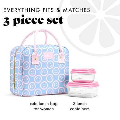 Fit & Fresh Bloomington Lunch Bag for Women - Insulated Large Lunch Box for Work with Containers, Leak-Resistant, Stain-Resistant, Zipper Closure, All Smiles Bubble Gum - color: Bubble Gum