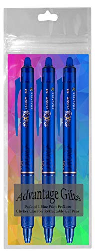 FriXion Clicker Retractable Erasable Gel Pen, Blue, Bold Point, 3-pk; Bundle with Plastic Reusable Pouch - color: Blue, size: 1 Count (Pack of 3)