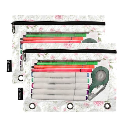 Gredecor 3 Ring Binder Pencil Pouch, Cute Coquette Pink Ribbon Bows (14) Zippered Pen Case Pouches with Clear Window, 2 Pack Stylish Office & School Supplie - color: Cute Coquette Pink Ribbon Bows (14)