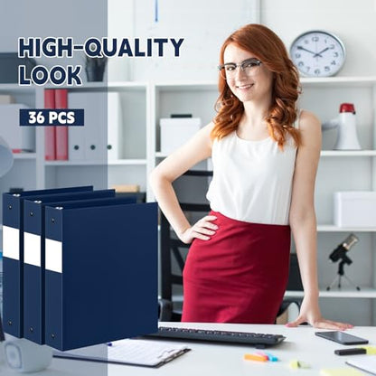 Henoyso 36 Pcs Navy Blue 1.5 Inch 3 Ring Plastic Binder Bulk, 1 1/2 Inch Soft Flexible Binders Three Round Rings Fit 8.5x11 Papers for School Office Home File Organization Supplies - color: Navy Blue