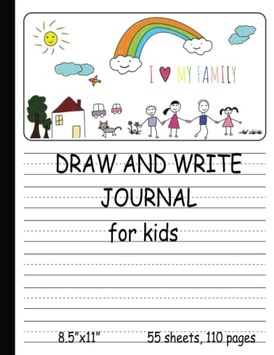 Kids Drawing Primary Composition Notebook with Half Picture Space and Half Dotted Midlines, Handwriting Paper Practice, Creative Story Notebooks, ... Story Pages, Size 8.5" x 11" (216 x 279 mm)