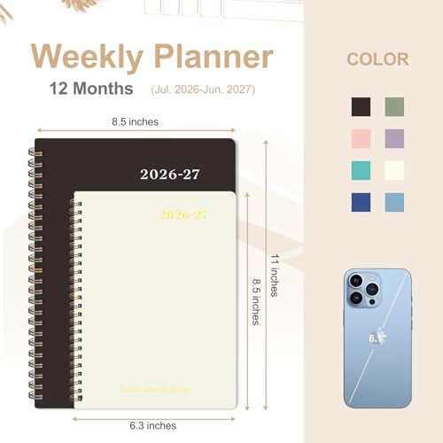 Planner 2026-2027, Weekly and Monthly Academic Year Calendar Planner, July 2026 - June 2027, Daily Agenda Book for Office School Supplies, A5(6.3'' x 8.5'') - color: C-Beige, size: 6.3"x8.5"(Jul 2026-Jun 2027)