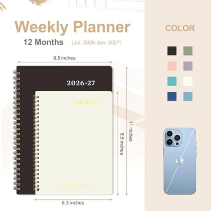 Planner 2026-2027, Weekly and Monthly Academic Year Calendar Planner, July 2026 - June 2027, Daily Agenda Book for Office School Supplies, A5(6.3'' x 8.5'') - color: C-Beige, size: 6.3"x8.5"(Jul 2026-Jun 2027)