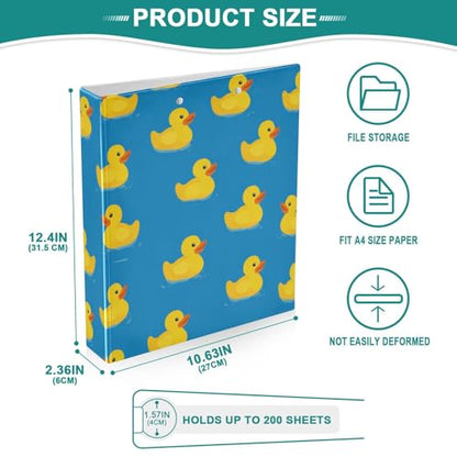 Yellow Rubber Ducks Blue Round Ring Binders 1.5 Inch 3 Ring Binder with Clipboard Holds 200 Sheets Office Home School - color: Multicolored 11