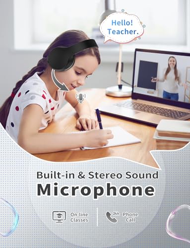 Bluetooth Kids Headphones,Wireless Kids Headphones Over Ear with Microphones,Stereo Sound ,10H Playtime, Foldable&Adjustable Children Headphone,Bluetooth Headset for Adults,School (Black) - color: Black