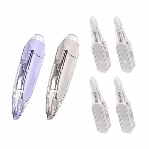 Begot Pen Shaped White Out Tape, Press Retractable, Replaceable Refill, for Corrections Office School Supplies(Purple + Grey + 4 Refills)