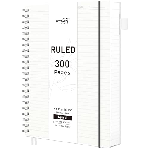 RETTACY Spiral College Ruled Notebook, 300 Pages, B5 Medium Size (7.4" x 10"), for School, Work, Writing, Journaling, 100 GSM Thick Paper, Flexible Plastic Cover (Transparent) - color: Transparent, size: 7.4" x 10"