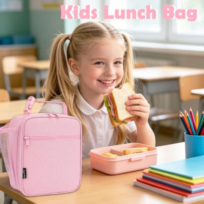 FlowFly Kids Lunch box Insulated Soft Bag Mini Cooler Back to School Thermal Meal Tote Kit for Girls, Boys, Pink - color: Pink