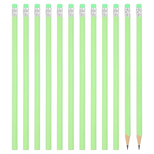 PATIKIL Round Pencils, 12 Pack Triangle HB Graphite Pencil Woodcase Wooden Pencils with Eraser for Classroom Office Writing Drawing Supplies, Green - color: Green