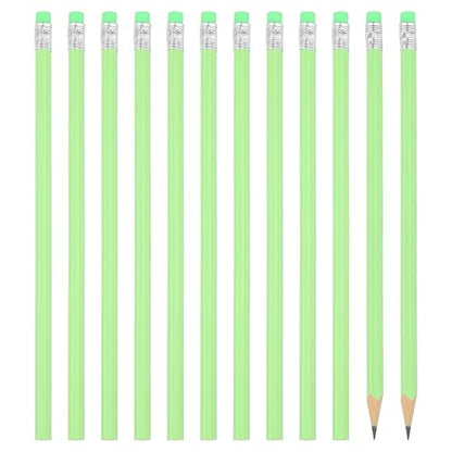 PATIKIL Round Pencils, 12 Pack Triangle HB Graphite Pencil Woodcase Wooden Pencils with Eraser for Classroom Office Writing Drawing Supplies, Green - color: Green