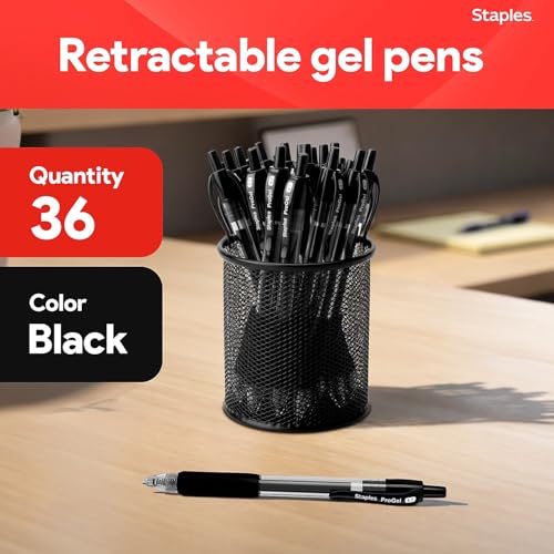 Staples ProGel Retractable Gel Pen, Fine Point, 0.7mm, Black Ink, 36/Pack (ST62097) - color: black, size: 36 Pack, style: Fine Point